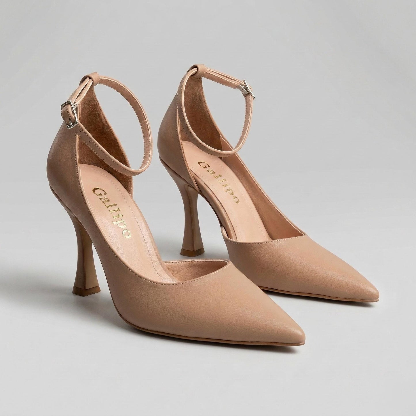 Beige Pointed Toe Stiletto Heels, Ankle Strap Elegant Nude Bridal Wedding Pumps
